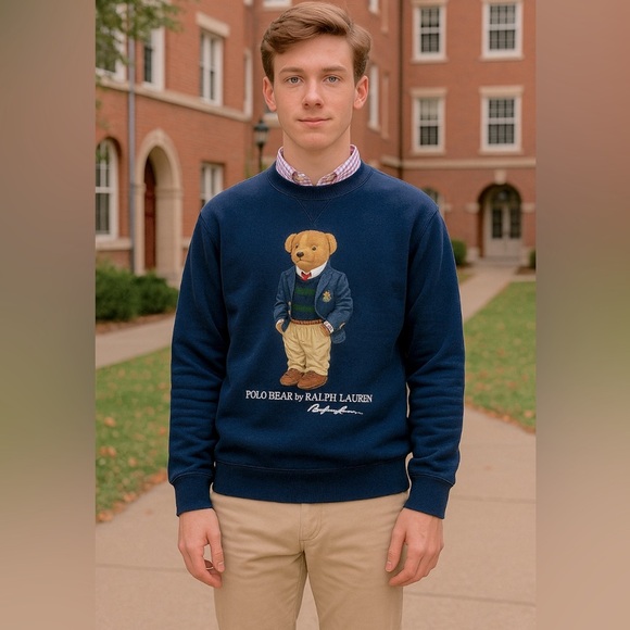 Ralph Lauren Blue Crewneck Sweater with Polo Bear Size Small - Picture 1 of 4